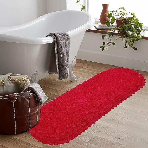 Royal Blaze Crochet Reversible Bath Mat Runner 100% Cotton Bathroom Rug Runner, Extra Large Oval 24×72 Sage